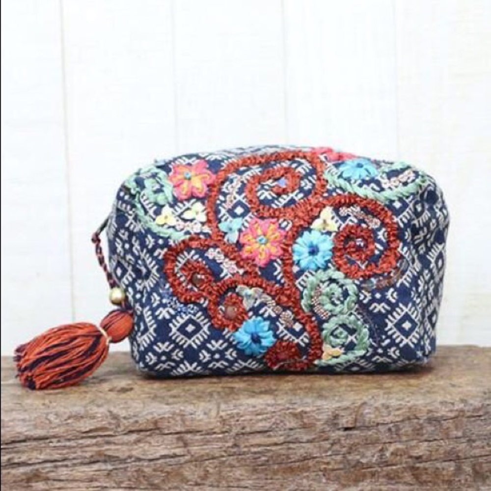 Embroidered Origami Makeup Bag